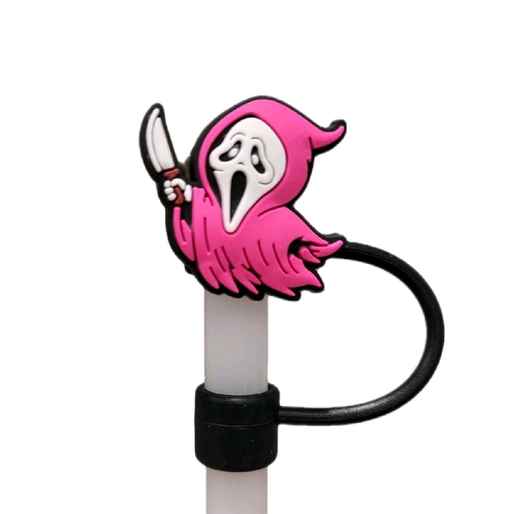 Pink Ghost Face Straw Topper